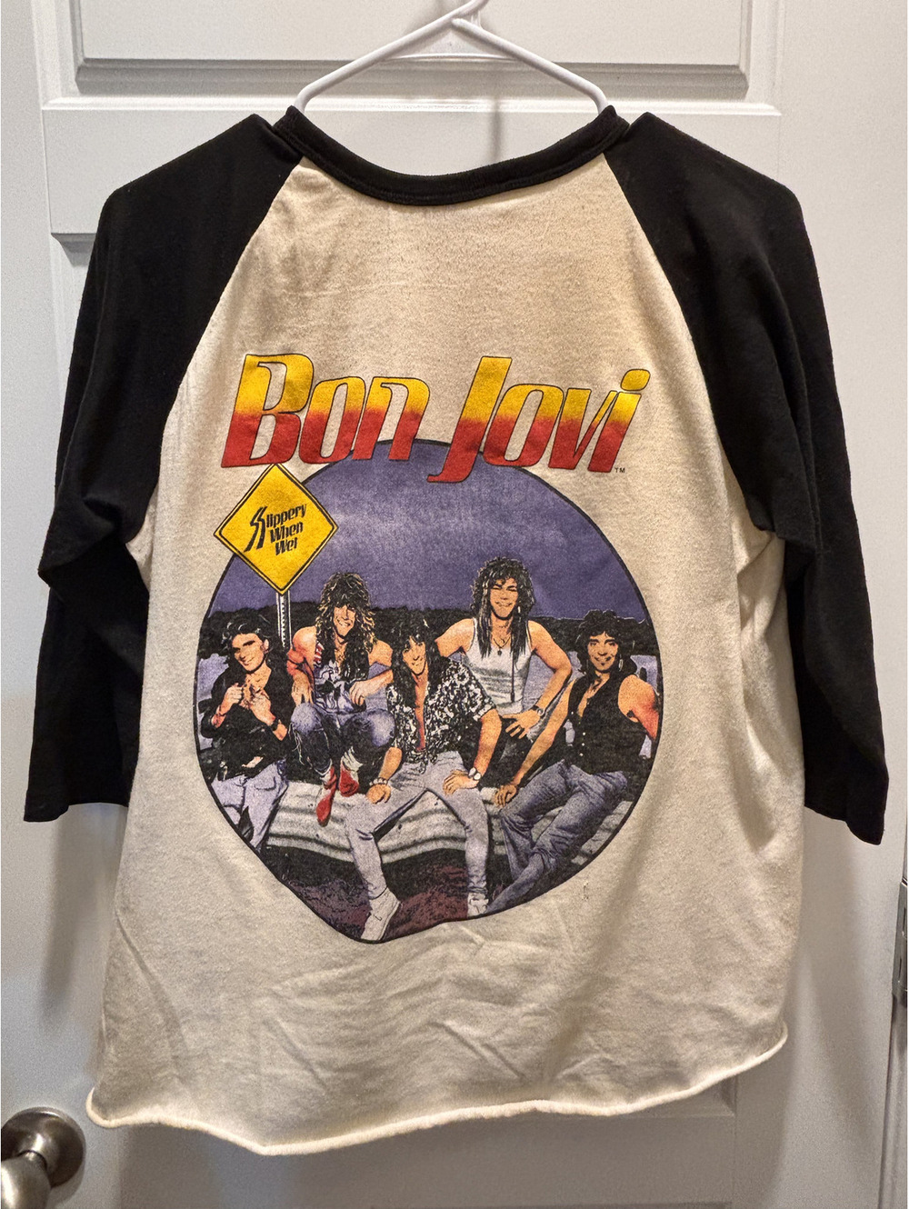 Vintage Bon Jovi Slippery When Wet Tour Raglan T Shirt Made in USA